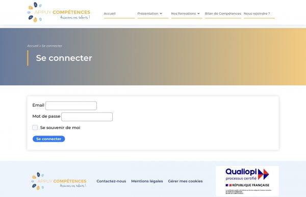 Image de l’interface de connexion pour accéder à l’espace formateur sur le site web de Appuy Compétences